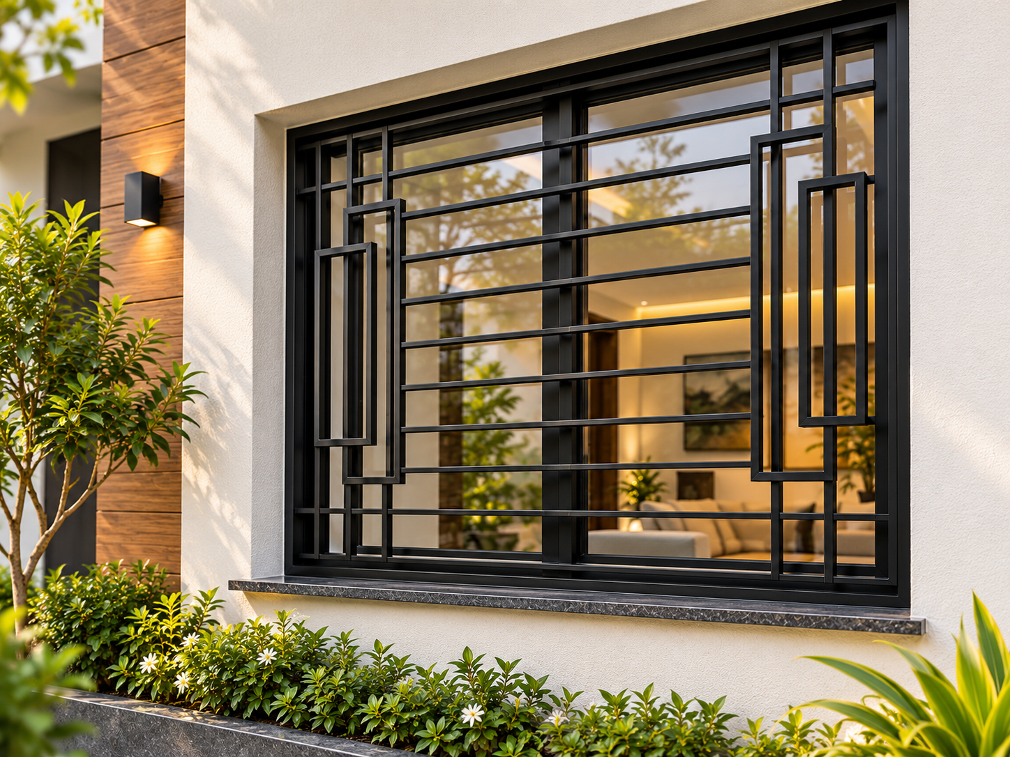 Modern black steel window grills